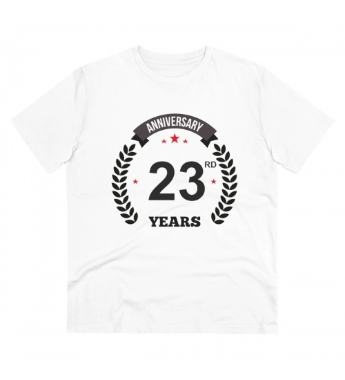 Men's PC Cotton 23rd Anniversary Printed T Shirt (Color: White, Thread Count: 180GSM)