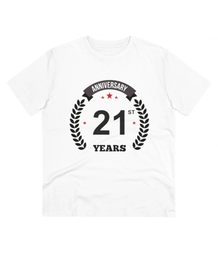Men's PC Cotton 21st Anniversary Printed T Shirt (Color: White, Thread Count: 180GSM)