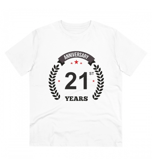 Men's PC Cotton 21st Anniversary Printed T Shirt (Color: White, Thread Count: 180GSM)