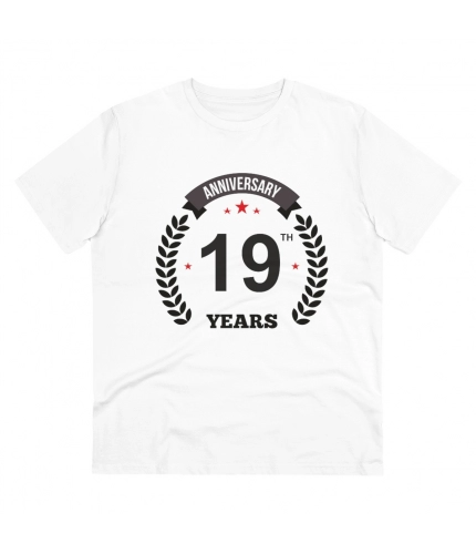 Men's PC Cotton 19th Anniversary Printed T Shirt (Color: White, Thread Count: 180GSM)