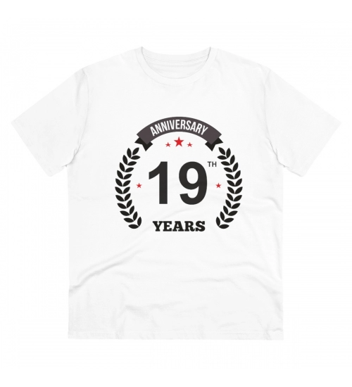 Men's PC Cotton 19th Anniversary Printed T Shirt (Color: White, Thread Count: 180GSM)