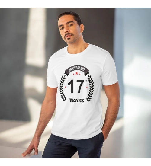 Men's PC Cotton 17th Anniversary Printed T Shirt (Color: White, Thread Count: 180GSM)