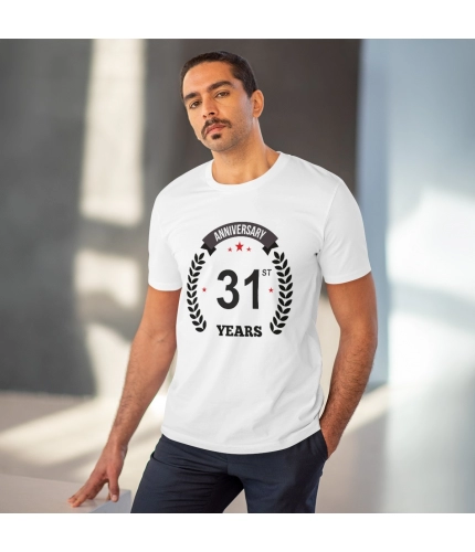 Men's PC Cotton 31st Anniversary Printed T Shirt (Color: White, Thread Count: 180GSM) Men's PC Cotton 31st Anniversary Printed T Shirt (Color: White, Thread Count: 180GSM)