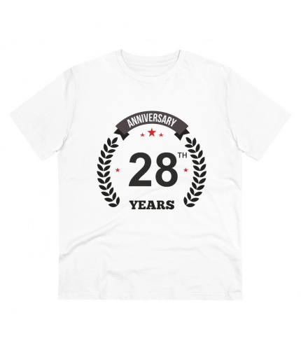 Men's PC Cotton 28th Anniversary Printed T Shirt (Color: White, Thread Count: 180GSM)