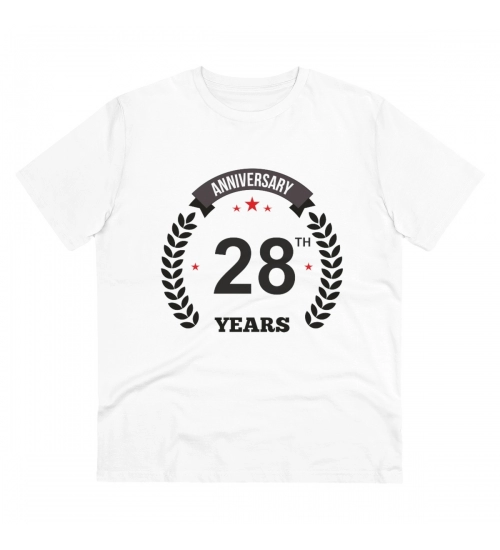 Men's PC Cotton 28th Anniversary Printed T Shirt (Color: White, Thread Count: 180GSM)