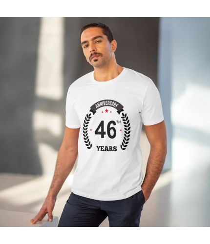 Men's PC Cotton 46th Anniversary Printed T Shirt (Color: White, Thread Count: 180GSM)