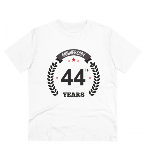 Men's PC Cotton 44th Anniversary Printed T Shirt (Color: White, Thread Count: 180GSM)