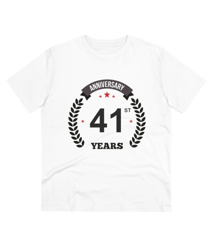 Men's PC Cotton 41st Anniversary Printed T Shirt (Color: White, Thread Count: 180GSM)