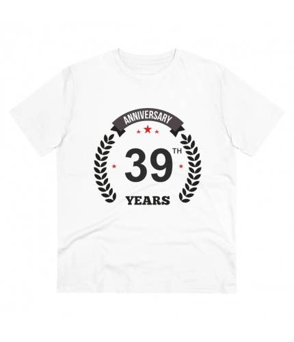 Men's PC Cotton 39th Anniversary Printed T Shirt (Color: White, Thread Count: 180GSM)