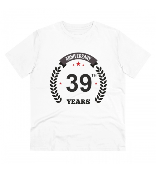 Men's PC Cotton 39th Anniversary Printed T Shirt (Color: White, Thread Count: 180GSM)