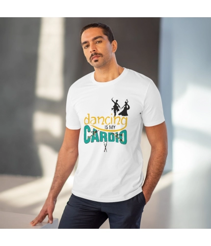 Men's PC Cotton Dancing Is My Cardio Printed T Shirt (Color: White, Thread Count: 180GSM) Men's PC Cotton Dancing Is My Cardio Printed T Shirt (Color: White, Thread Count: 180GSM)