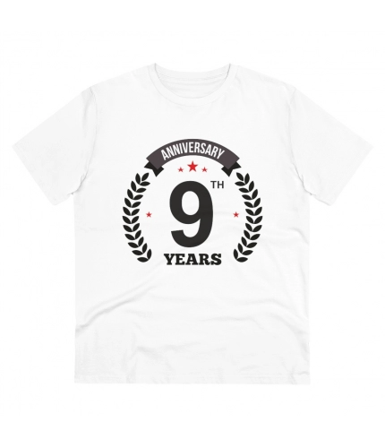 Men's PC Cotton 9th Anniversary Printed T Shirt (Color: White, Thread Count: 180GSM)