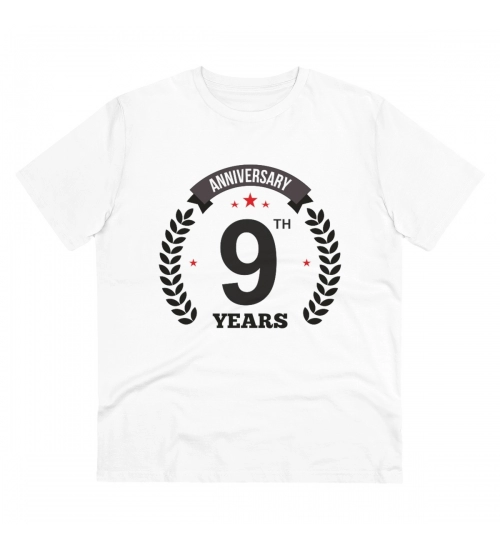 Men's PC Cotton 9th Anniversary Printed T Shirt (Color: White, Thread Count: 180GSM)