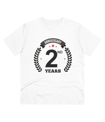 Men's PC Cotton 2nd Anniversary Printed T Shirt (Color: White, Thread Count: 180GSM)