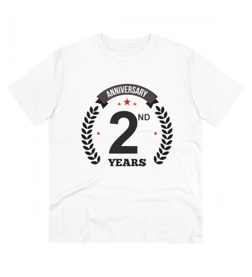 Men's PC Cotton 2nd Anniversary Printed T Shirt (Color: White, Thread Count: 180GSM)