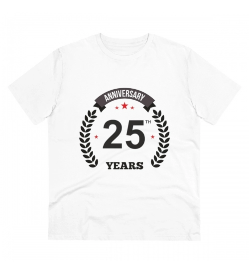 Men's PC Cotton 25th Anniversary Printed T Shirt (Color: White, Thread Count: 180GSM)