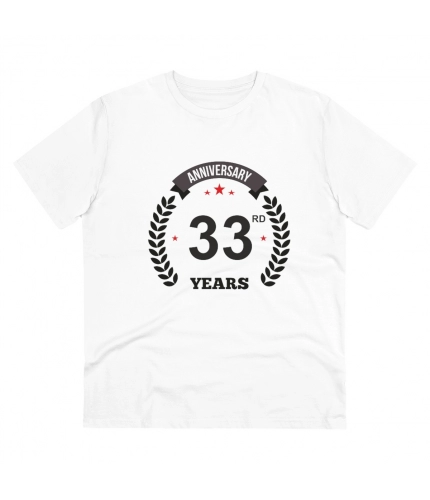 Men's PC Cotton 33rd Anniversary Printed T Shirt (Color: White, Thread Count: 180GSM)