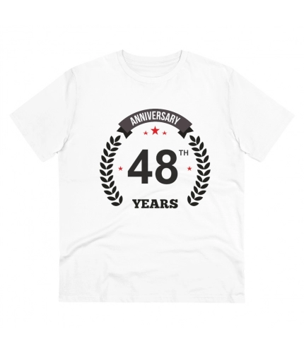 Men's PC Cotton 48th Anniversary Printed T Shirt (Color: White, Thread Count: 180GSM)