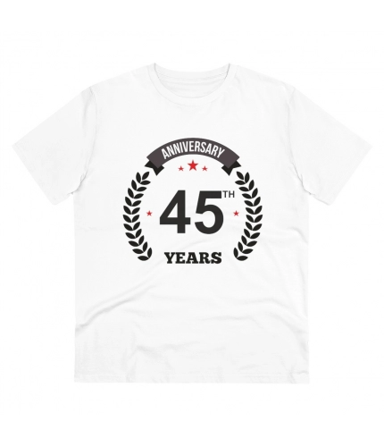 Men's PC Cotton 45th Anniversary Printed T Shirt (Color: White, Thread Count: 180GSM)