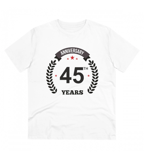 Men's PC Cotton 45th Anniversary Printed T Shirt (Color: White, Thread Count: 180GSM)