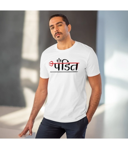Men's PC Cotton Pandit Printed T Shirt (Color: White, Thread Count: 180GSM) Men's PC Cotton Pandit Printed T Shirt (Color: White, Thread Count: 180GSM)