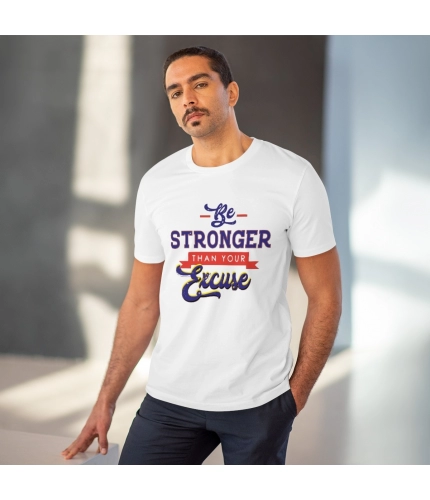 Men's PC Cotton Be Stronger Than Your Excuse Desing Printed T Shirt (Color: White, Thread Count: 180GSM) Men's PC Cotton Be Stronger Than Your Excuse Desing Printed T Shirt (Color: White, Thread Count: 180GSM)
