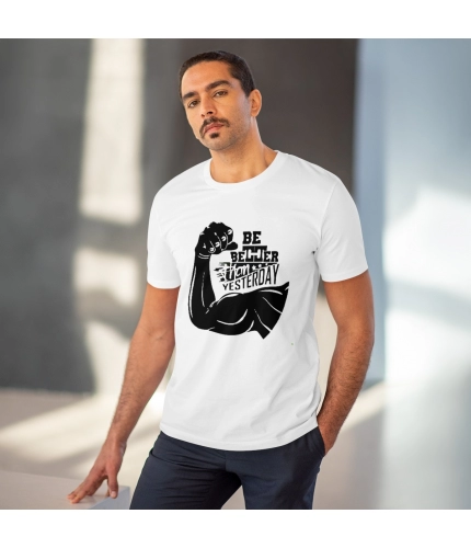 Men's PC Cotton Be Beter Than Yesterday Printed T Shirt (Color: White, Thread Count: 180GSM)