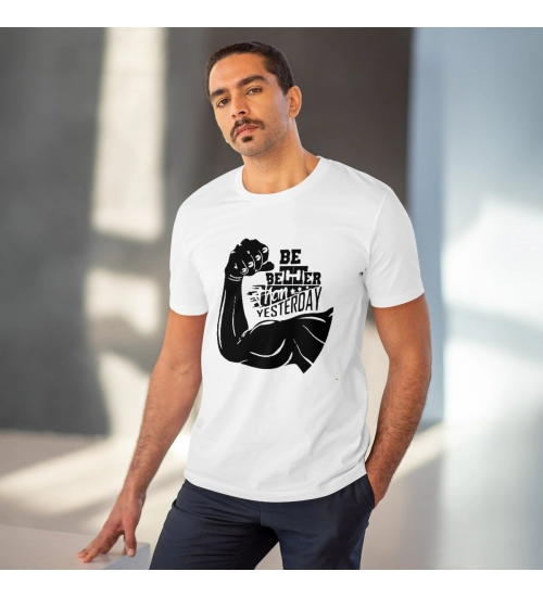 Men's PC Cotton Be Beter Than Yesterday Printed T Shirt (Color: White, Thread Count: 180GSM) Men's PC Cotton Be Beter Than Yesterday Printed T Shirt (Color: White, Thread Count: 180GSM)