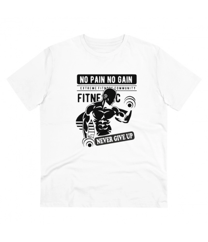 Men's PC Cotton Gym No Pain No Gain Never Give Up Printed T Shirt (Color: White, Thread Count: 180GSM)