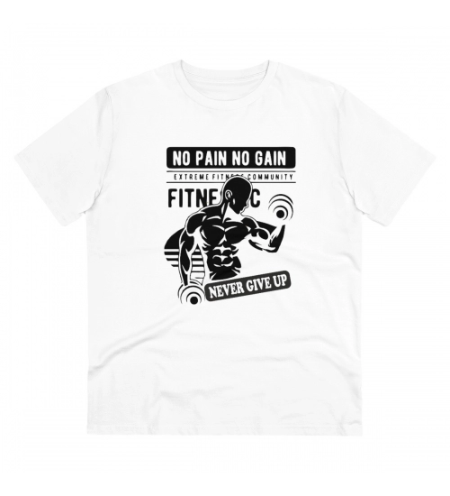 Men's PC Cotton Gym No Pain No Gain Never Give Up Printed T Shirt (Color: White, Thread Count: 180GSM)