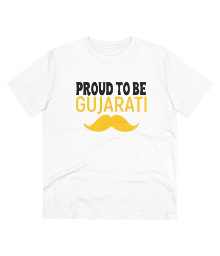 Men's PC Cotton Proud To Be Gujarati Printed T Shirt (Color: White, Thread Count: 180GSM)