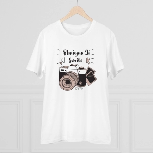 Generic Men's PC Cotton Bhaiya Ji Smile Printed T Shirt (Color: White, Thread Count: 180GSM)