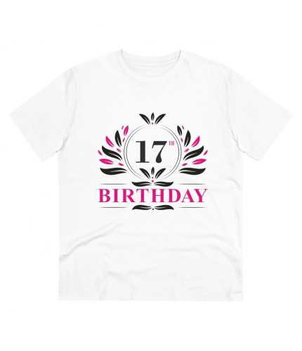Men's PC Cotton 17th Birthday Printed T Shirt (Color: White, Thread Count: 180GSM)