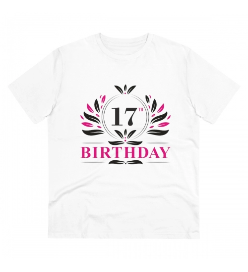 Men's PC Cotton 17th Birthday Printed T Shirt (Color: White, Thread Count: 180GSM)