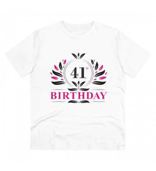 Men's PC Cotton 41st Birthday Printed T Shirt (Color: White, Thread Count: 180GSM)