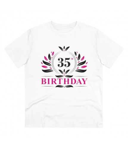 Men's PC Cotton 35th Birthday Printed T Shirt (Color: White, Thread Count: 180GSM)