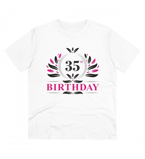 Men's PC Cotton 35th Birthday Printed T Shirt (Color: White, Thread Count: 180GSM)