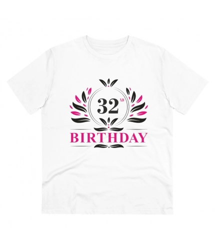 Men's PC Cotton 32nd Birthday Printed T Shirt (Color: White, Thread Count: 180GSM)