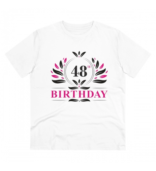 Men's PC Cotton 48th Birthday Printed T Shirt (Color: White, Thread Count: 180GSM)