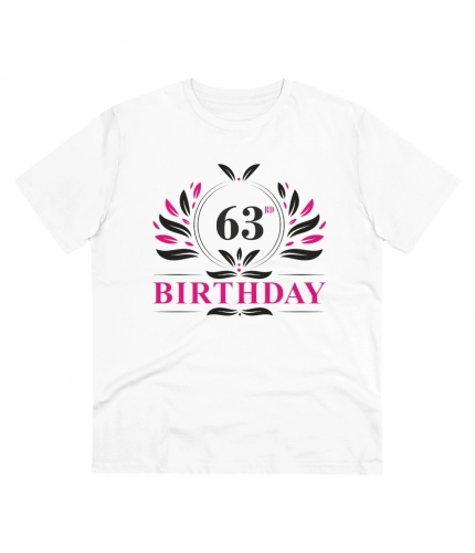 Men's PC Cotton 63rd Birthday Printed T Shirt (Color: White, Thread Count: 180GSM)