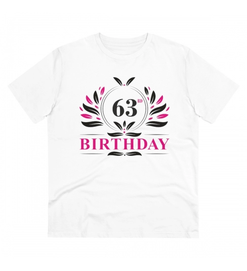 Men's PC Cotton 63rd Birthday Printed T Shirt (Color: White, Thread Count: 180GSM)