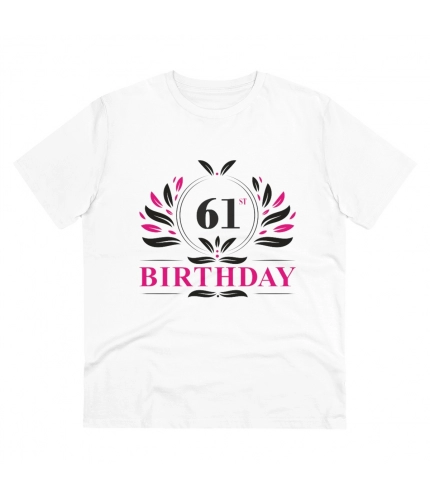 Men's PC Cotton 61st Birthday Printed T Shirt (Color: White, Thread Count: 180GSM)