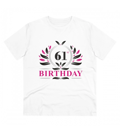 Men's PC Cotton 61st Birthday Printed T Shirt (Color: White, Thread Count: 180GSM)