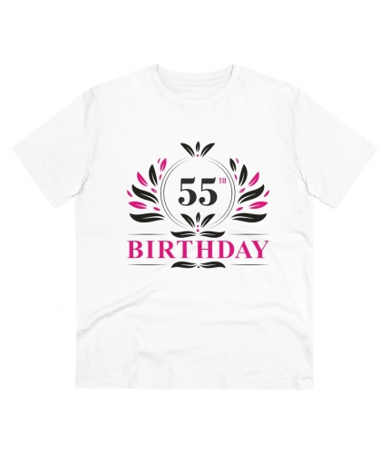 Men's PC Cotton 55th Birthday Printed T Shirt (Color: White, Thread Count: 180GSM)