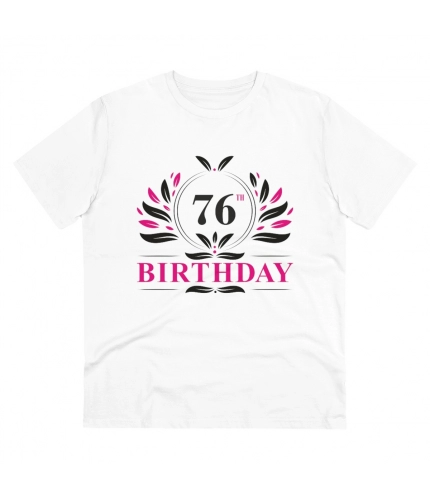 Men's PC Cotton 76th Birthday Printed T Shirt (Color: White, Thread Count: 180GSM)