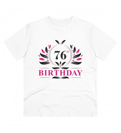 Men's PC Cotton 76th Birthday Printed T Shirt (Color: White, Thread Count: 180GSM)