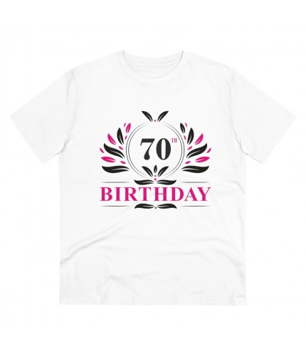 Men's PC Cotton 70th Birthday Printed T Shirt (Color: White, Thread Count: 180GSM)