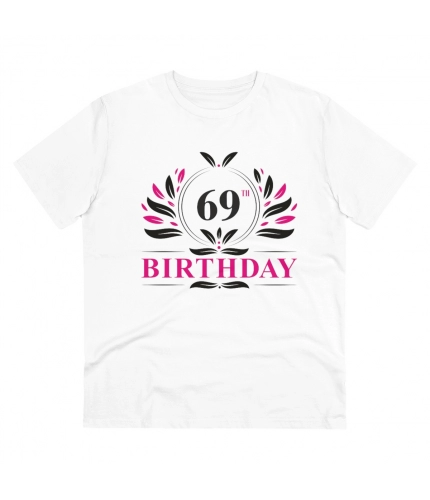 Men's PC Cotton 69th Birthday Printed T Shirt (Color: White, Thread Count: 180GSM)