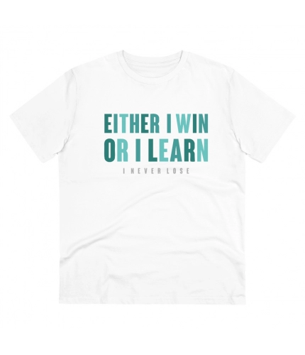 Men's PC Cotton Either I Win Or I Learn Printed T Shirt (Color: White, Thread Count: 180GSM)