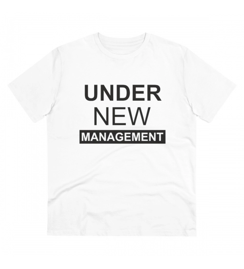 Men's PC Cotton Under New Management Desing Printed T Shirt (Color: White, Thread Count: 180GSM)